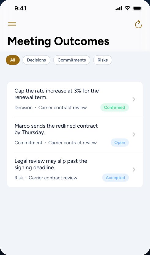 Decisions, commitments, and risks in the DayMarshal mobile app