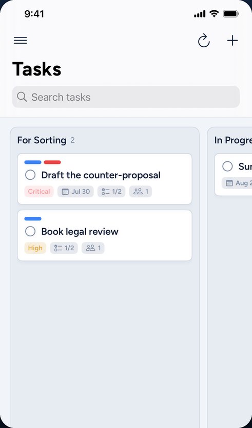 The same task board in the DayMarshal mobile app