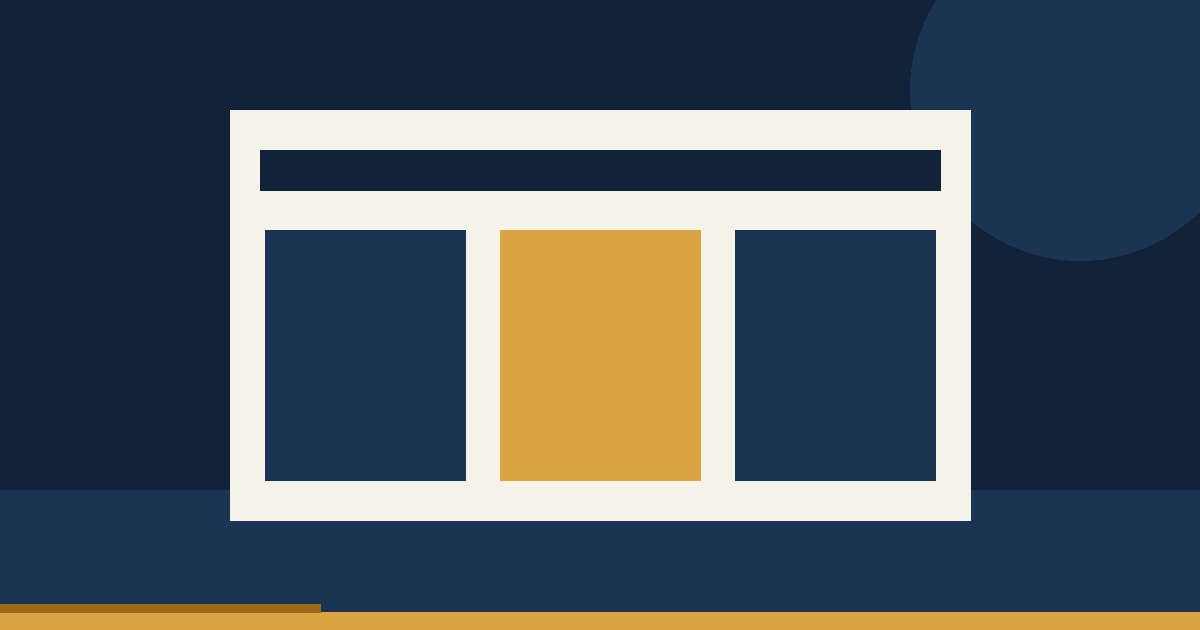Cream container frame holding three cards with the middle one amber on a navy background